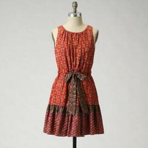Anna Sui Anthropologie Silk Print Tiers Dress